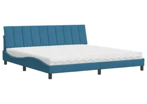 Pat cu saltea, albastru, 200x200 cm, catifea - 2/5