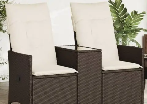 Canapea de grădină rabatabilă 2 locuri cu masă maro poliratan - 1/5