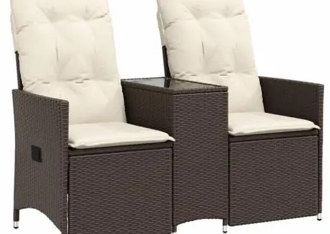 Canapea de grădină rabatabilă 2 locuri cu masă maro poliratan - 2/5