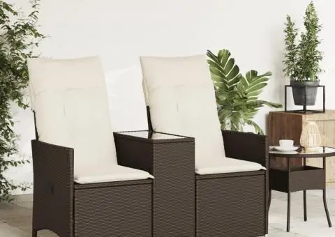 Canapea de grădină rabatabilă 2 locuri cu masă maro poliratan - 3/5