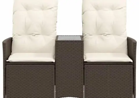 Canapea de grădină rabatabilă 2 locuri cu masă maro poliratan - 4/5