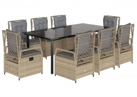 Set de masă pentru grădină, 9 piese, cu perne, bej, poliratan - 2/5