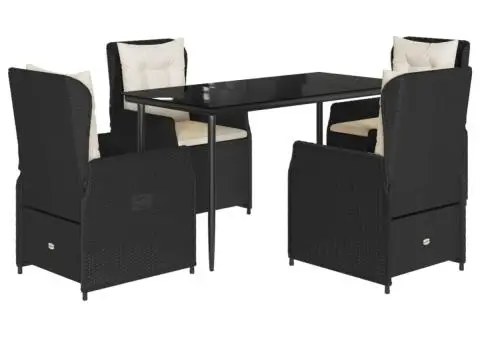 Set mobilier de grădină cu perne, 5 piese, negru, poliratan - 2/5