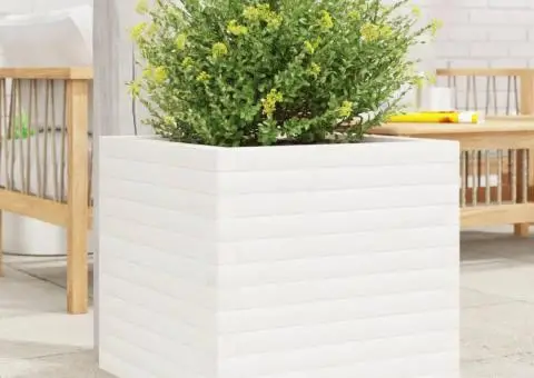 Jardinieră de grădină, alb, 50x50x49,5 cm, lemn masiv de pin - 1/5