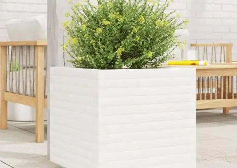 Jardinieră de grădină, alb, 50x50x49,5 cm, lemn masiv de pin - 3/5