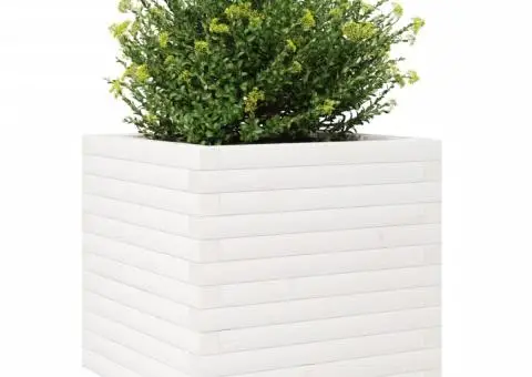 Jardinieră de grădină, alb, 50x50x49,5 cm, lemn masiv de pin - 4/5