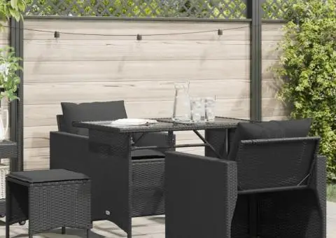 Set mobilier de grădină cu perne, 4 piese, negru, poliratan - 1/5