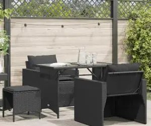 vidaXL Set mobilier de grădină cu perne, 4 piese, negru, poliratan