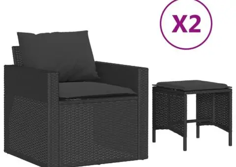 Set mobilier de grădină cu perne, 4 piese, negru, poliratan - 2/5