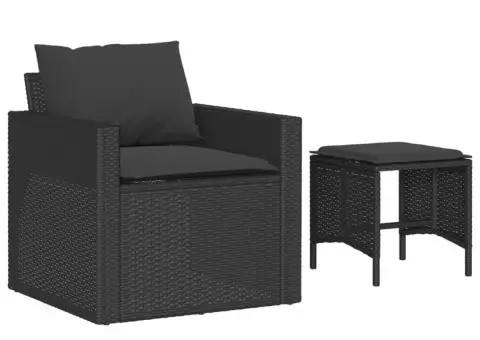 Set mobilier de grădină cu perne, 4 piese, negru, poliratan - 3/5