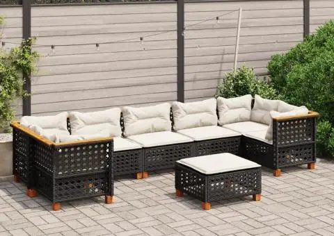 Set mobilier de grădină cu perne, 8 piese, negru, poliratan - 1/5