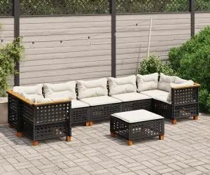 vidaXL Set mobilier de grădină cu perne, 8 piese, negru, poliratan