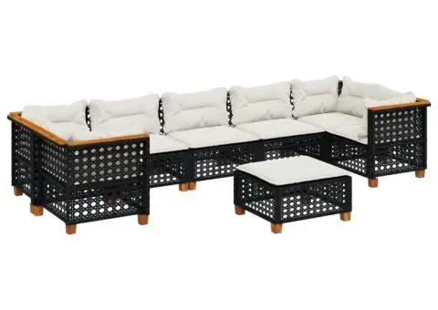Set mobilier de grădină cu perne, 8 piese, negru, poliratan - 2/5