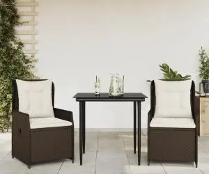 vidaXL Set mobilier de grădină cu perne, 3 piese, maro, poliratan