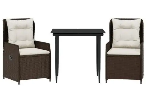 Set mobilier de grădină cu perne, 3 piese, maro, poliratan - 2/5