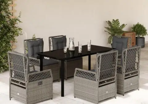 Set mobilier de grădină cu perne, 7 piese gri deschis poliratan - 1/5