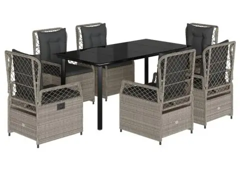 Set mobilier de grădină cu perne, 7 piese gri deschis poliratan - 2/5