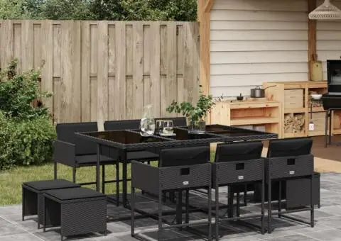 Set mobilier de exterior cu perne, 11 piese, negru, poliratan - 1/5