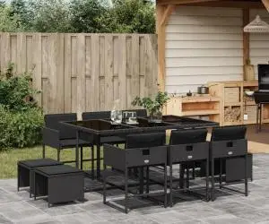 vidaXL Set mobilier de exterior cu perne, 11 piese, negru, poliratan