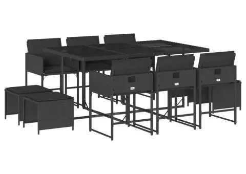 Set mobilier de exterior cu perne, 11 piese, negru, poliratan - 2/5