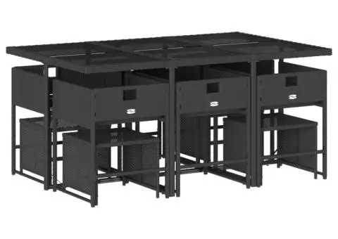 Set mobilier de exterior cu perne, 11 piese, negru, poliratan - 5/5