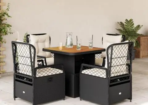 Set mobilier de grădină cu perne, 5 piese, negru, poliratan - 1/5