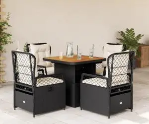 vidaXL Set mobilier de grădină cu perne, 5 piese, negru, poliratan