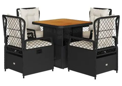 Set mobilier de grădină cu perne, 5 piese, negru, poliratan - 2/5