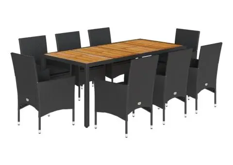 Set mobilier grădină perne 9 piese negru poliratan/lemn acacia - 2/5