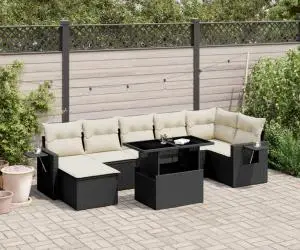 vidaXL Set mobilier de grădină cu perne, 8 piese, negru, poliratan