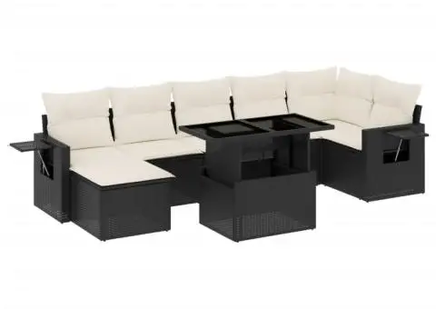 Set mobilier de grădină cu perne, 8 piese, negru, poliratan - 2/5