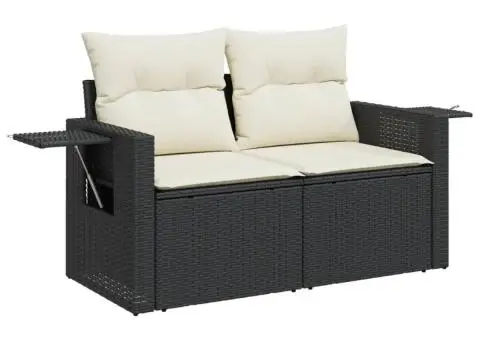 Set mobilier de grădină cu perne, 8 piese, negru, poliratan - 3/5