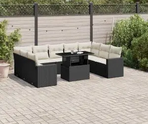 vidaXL Set canapele de grădină cu perne, 10 piese, negru, poliratan