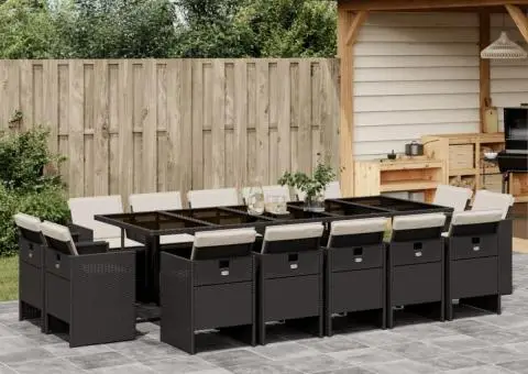 Set mobilier de grădină cu perne, 15 piese, negru, poliratan - 1/5