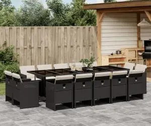 vidaXL Set mobilier de grădină cu perne, 15 piese, negru, poliratan