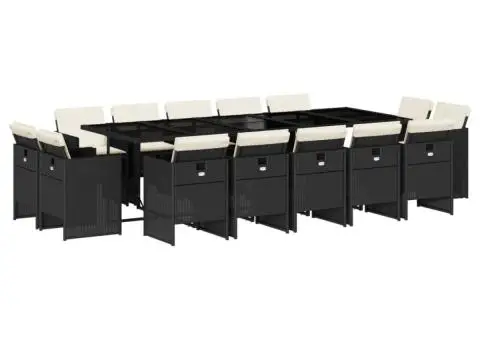 Set mobilier de grădină cu perne, 15 piese, negru, poliratan - 2/5