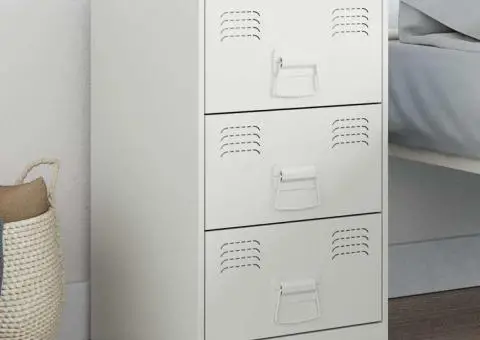 Noptieră, alb, 34,5x39x62 cm, oțel - 1/5