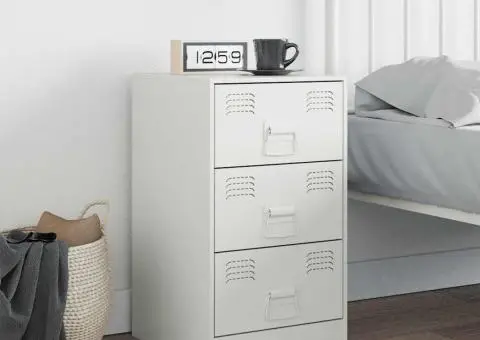 Noptieră, alb, 34,5x39x62 cm, oțel - 3/5