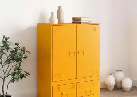 Noptieră, galben muștar, 67x39x95 cm oțel - 3/5