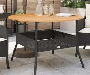 vidaXL Masă grădină, blat din lemn acacia, negru, Ø110x71 cm poliratan