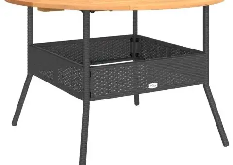 Masă grădină, blat din lemn acacia, negru, Ø110x71 cm poliratan - 2/5