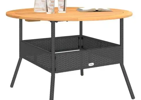 Masă grădină, blat din lemn acacia, negru, Ø110x71 cm poliratan - 4/5