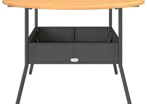 Masă grădină, blat din lemn acacia, negru, Ø110x71 cm poliratan - 5/5