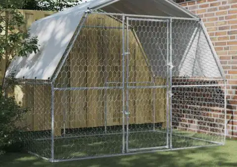 Cușcă de câini cu acoperiș și ușă, argintiu, oțel galvanizat - 1/5