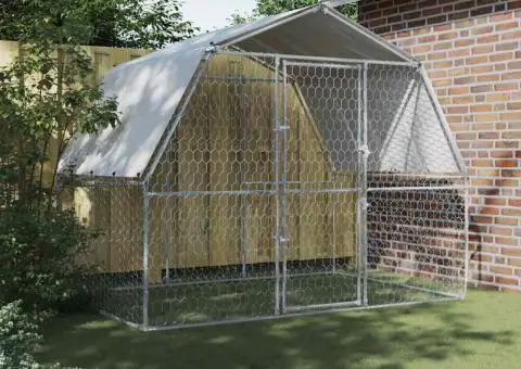 Cușcă de câini cu acoperiș și ușă, argintiu, oțel galvanizat - 3/5