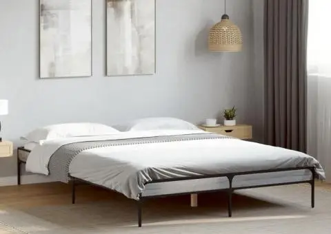 Cadru de pat, gri sonoma, 140x200 cm, lemn prelucrat și metal - 1/5