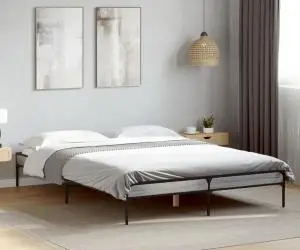 vidaXL Cadru de pat, gri sonoma, 140x200 cm, lemn prelucrat și metal