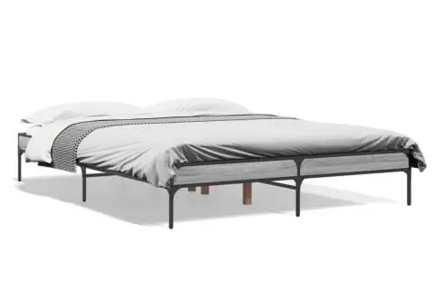 Cadru de pat, gri sonoma, 140x200 cm, lemn prelucrat și metal - 2/5