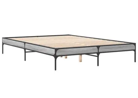 Cadru de pat, gri sonoma, 140x200 cm, lemn prelucrat și metal - 3/5