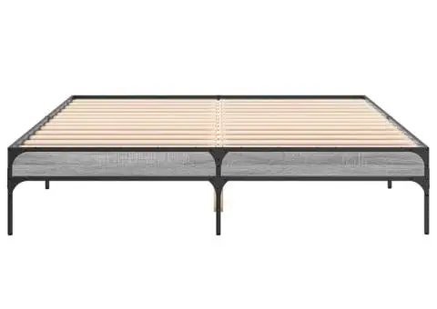 Cadru de pat, gri sonoma, 140x200 cm, lemn prelucrat și metal - 4/5